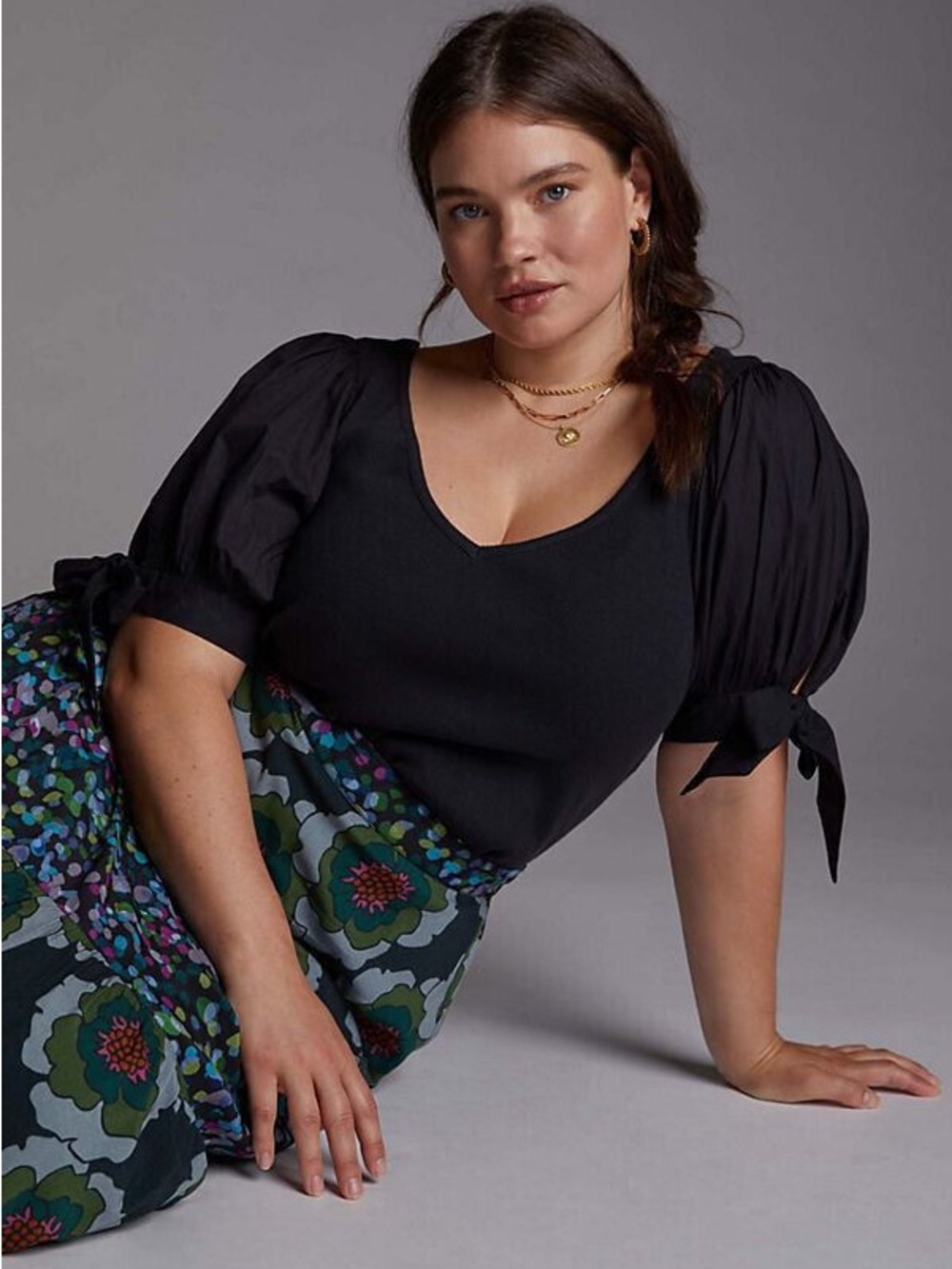 Anthropologie Maeve Women's Black Puff-Sleeve Ribbed Top Size M